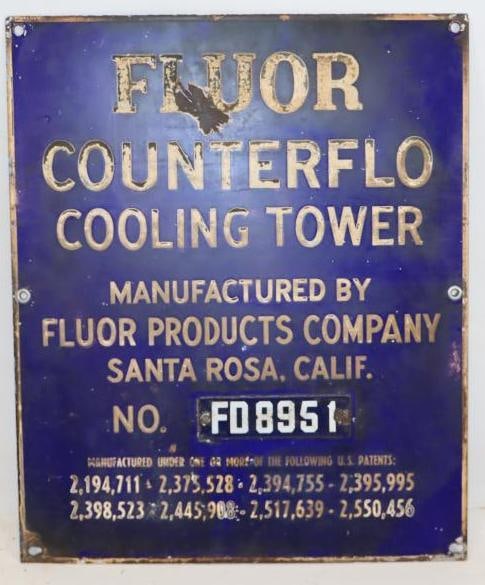 Fluor Counterflo Cooling Tower Single Sided Porcelain Advertising Sign: 16x19