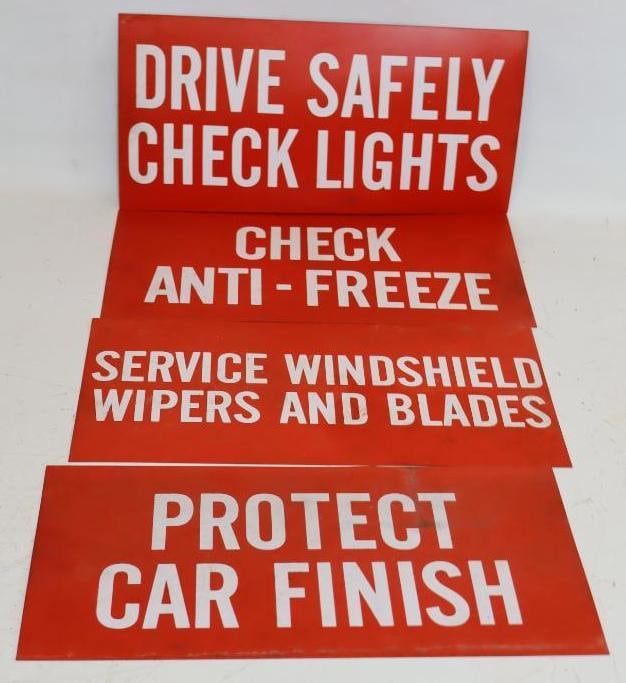 Group of 4 Service Station Double Sided Plastic Advertising Signs: 14" x 7"