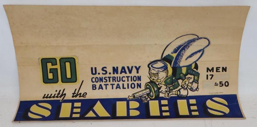 US Navy Construction Battalion Seabees Cut Out Cardboard Advertising Sign (1 of 2)
