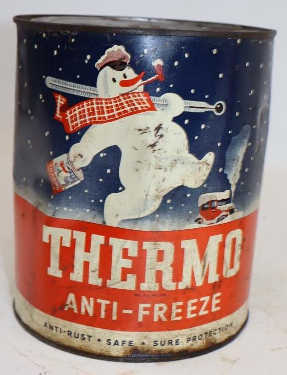 Thermo 1 Gallon Metal Antifreeze Can with Snowman: empty