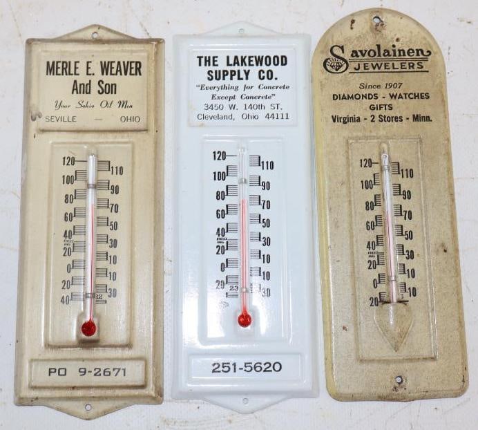 Group of 3 Metal Advertising Thermometers: 2.5x6.75 Each All Thermos are working