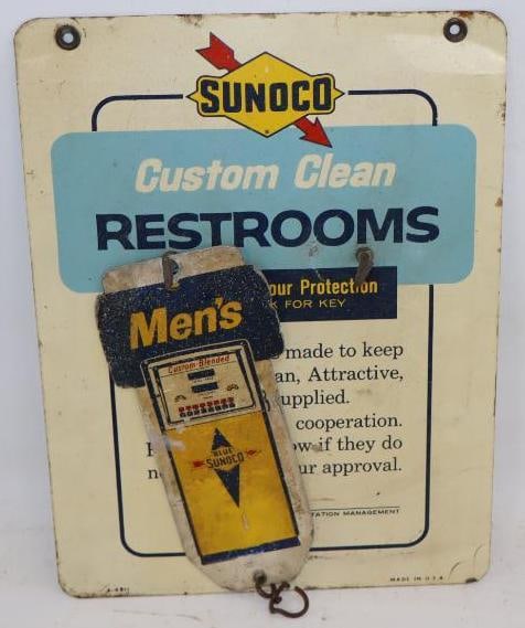 Sunoco Custom Clean Restrooms Sign With Mens Gas Pump Shaped Key Holder (1 of 7)