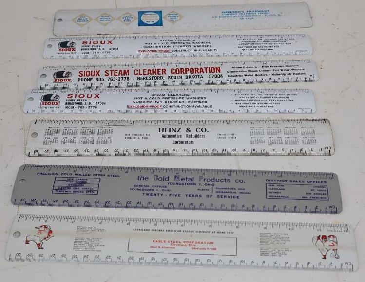 Group of 7 Metal Advertising Rulers: 12x1