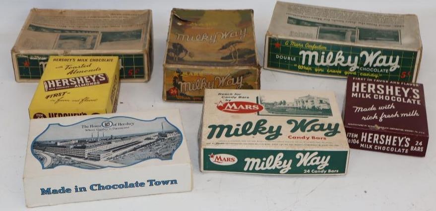 Group of 7 Hershey's and Milky Way Advertising Boxes: Largest is 11.5x6.5x3 All are empty