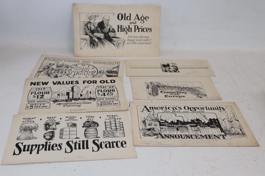 Group of 7 Newspaper Advertisement Proofs on Cardstock: largest 13" x 8"