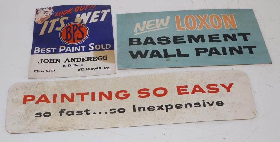 Group of 3 Painting So Easy, It's Wet Loxon Basement Wall Paint Advertising Sign (1 of 6)