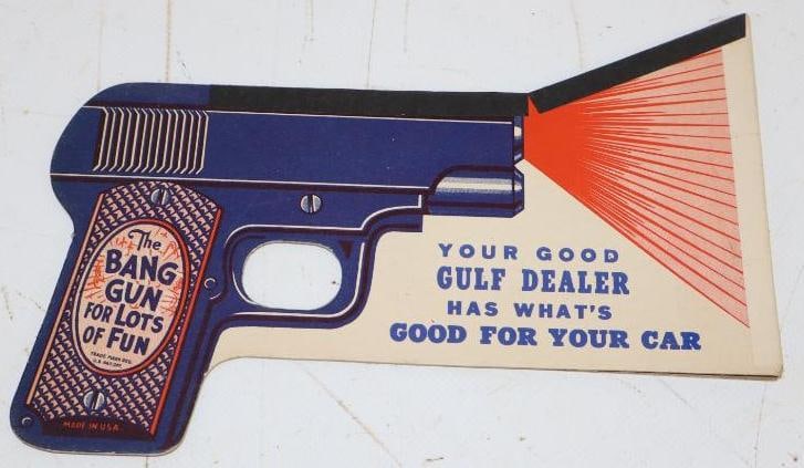 Get the Gulf Habit It Pays Gun Shaped Cardboard Advertisement: 7.75x5.5
