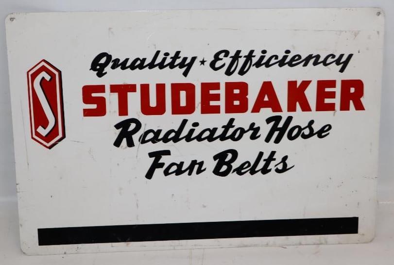 Studebaker Radiator Hose Fan Belts Advertising Metal Sign: 18" x 12"