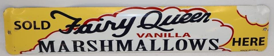 Fairy Queen Vanilla Marshmallows Sold Here Metal Advertising Sign: 16" x 3"