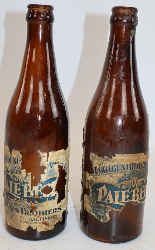 Group of 2 Phillips Bros Embossed Glass Beer Bottles Baltimore MD (1 of 2)