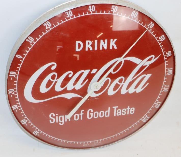 Drink Coca-Cola Sign of Good Taste Glass Face Round Thermometer (1 of 4)