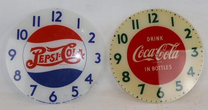 Group of 2 Pepsi-Cola And Coke Glass Telechron Clock Dial Face (1 of 4)