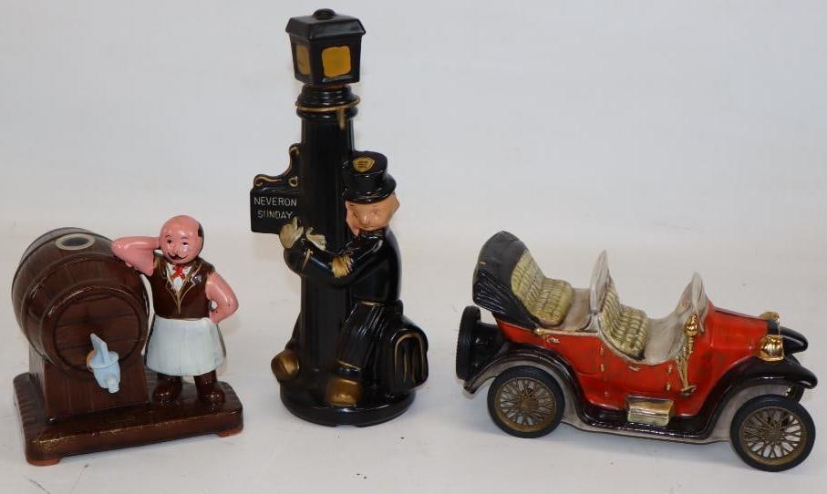 Group of 3 Alcohol And Wine Ceramic Dispensers and Decanter: Largest is 9x4x5