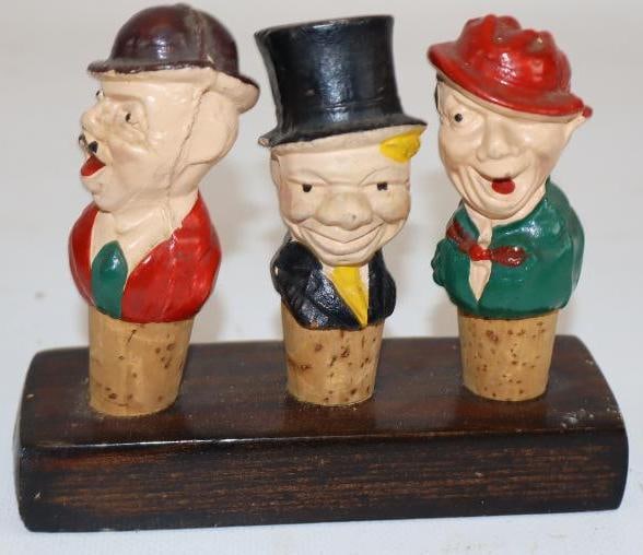 Group of 3 Wooden Hand Carved German Bottle Stoppers (1 of 2)