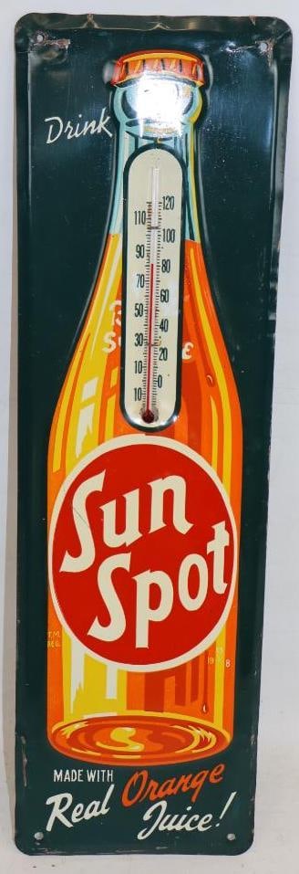 Drink Sun Spot Orange Soda Embossed Metal Advertising Thermometer (1 of 2)