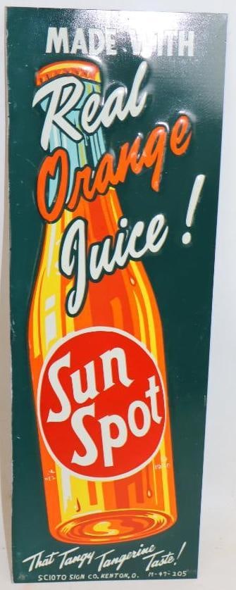 Sun Spot Soda Made with Real Orange Juice! Embossed Metal Advertising Door Push (1 of 3)