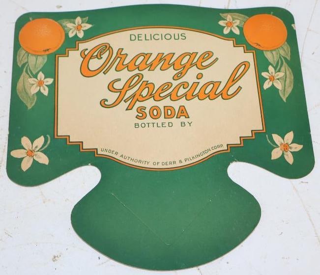 Delicious Orange Special Soda Bottled by Derr & Pilkington Corp. Cardboard Advertising Bottle Topper (1 of 2)