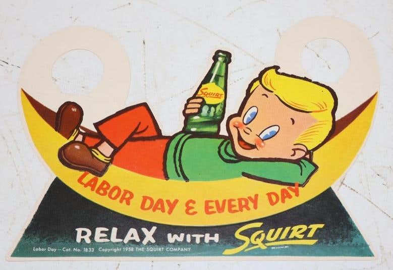 1958 Relax with Squirt Labor Day and Everyday Advertising Die Cut Bottle Topper (1 of 2)