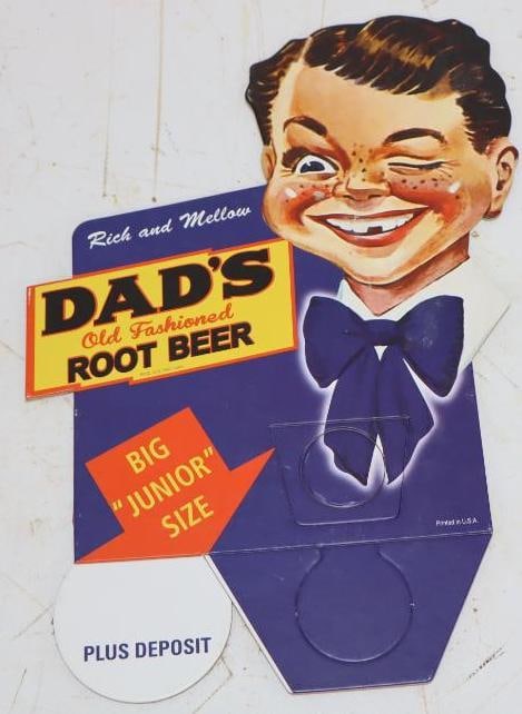 Dad's Old Fashioned Root Beer Big "Junior" Size Cardboard Advertising Bottle Topper (1 of 2)