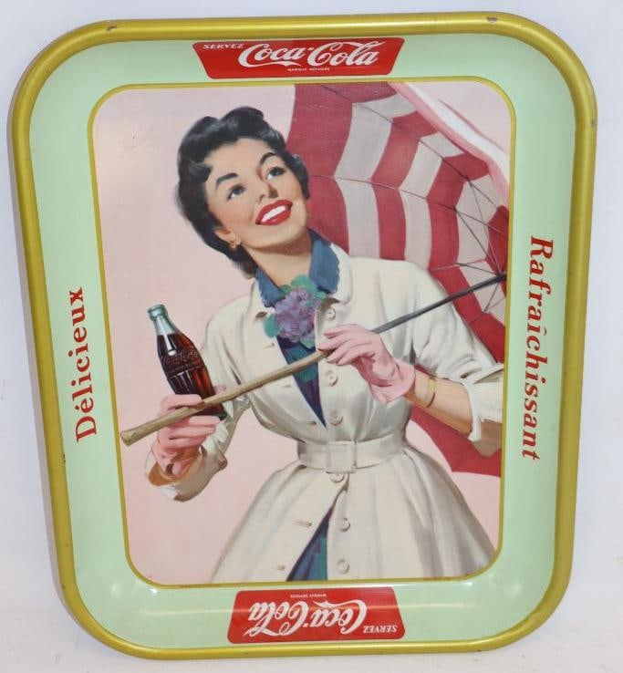 Enjoy Coca-Cola Delicious Refreshing Woman with Umbrella Metal Advertising Serving Tray (1 of 2)