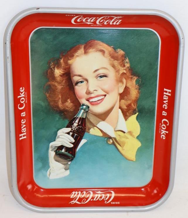 Drink Coca-Cola Have a Coke Red Head Woman Smiling Scene Metal Advertising Serving Tray (1 of 2)