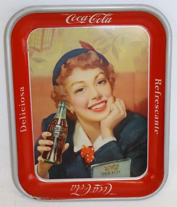 1953 Drink Coca-Cola Delicious Refreshing Woman with Menu Metal Advertising Serving Tray (1 of 2)