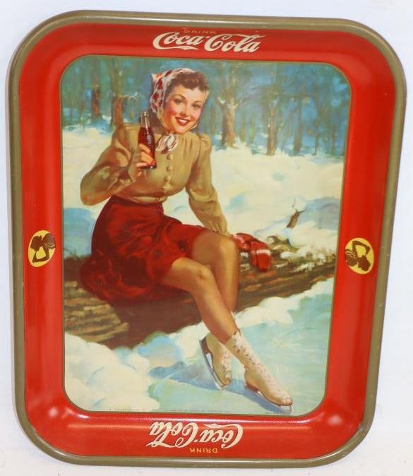 1941 Drink Coca-Cola Woman Skating Metal Advertising Serving Tray (1 of 2)