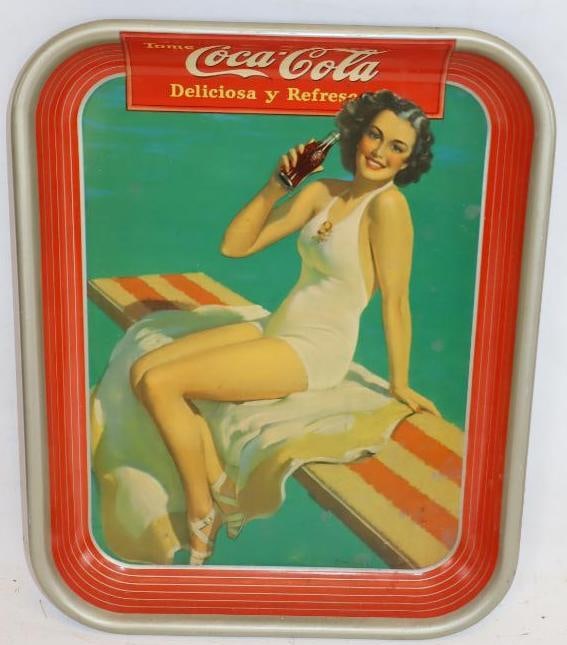 1939 Drink Coca-Cola Delicious Refreshing Woman Sitting on Diving Board Metal Advertising Serving (1 of 2)