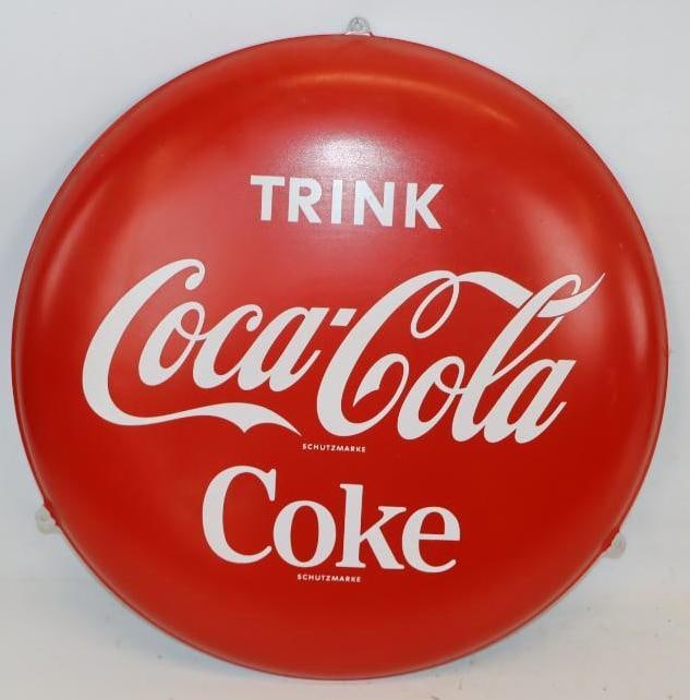 Drink Coca-Cola Metal Advertising Button Sign (German) (1 of 4)