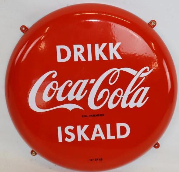 Drink Coca-Cola Porcelain Advertising Button Sign (Norwegian) (1 of 4)