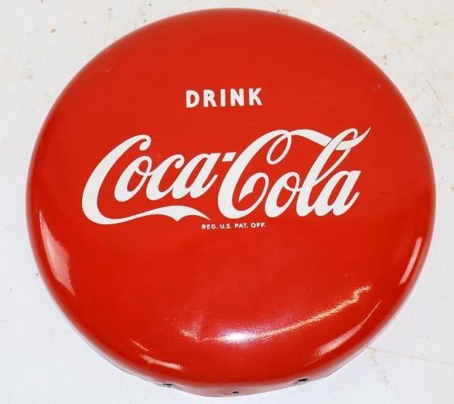 Drink Coca-Cola Metal Advertising Button Sign (1 of 2)