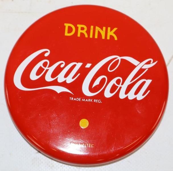 Drink Coca-Cola Porcelain Advertising Button Sign (1 of 2)