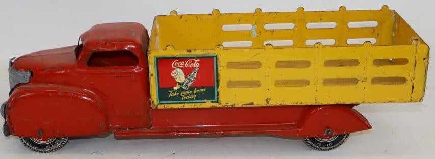 Coca-Cola Advertising Marx Stake Bed Advertising Toy Truck with Red Cab: 20" x 6" x 6"