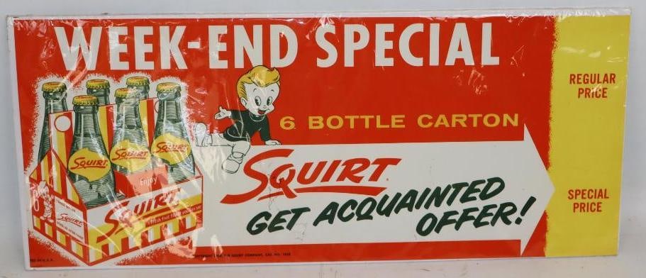 1958 Squirt Weekend Special Six Bottle Carton Paper Pricer Sign: 9" x 11"