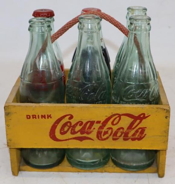 Yellow Drink Coca-Cola Wooden 6 Pack Bottle Carrying Case with Bottles (1 of 4)