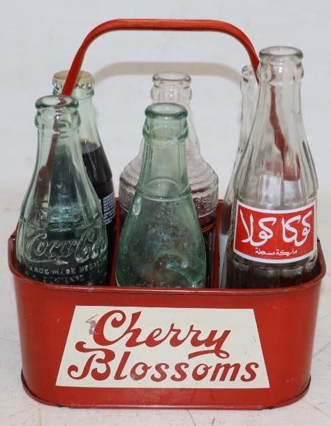 Cherry Blossoms Metal 6 Bottle Carrier with Bottles: 8" x 5.5" x 9.5"