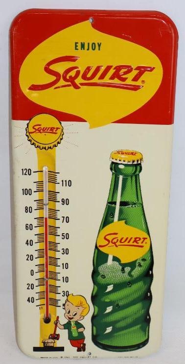 1961 Embossed Enjoy Squirt Metal Advertising Thermometer (1 of 2)