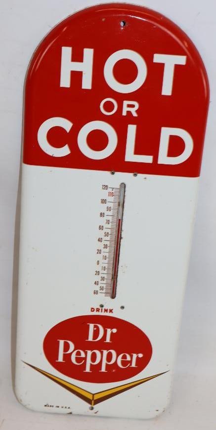 Drink Dr. Pepper Hot or Cold Metal Advertising Thermometer (1 of 3)