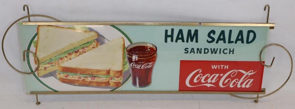 Ham Sandwich with Coca-Cola Metal Framed Cardboard Advertising Sign (1 of 2)