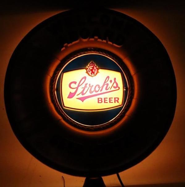 Stroh's Beer Welcome Aboard Life Preserver Light Up Advertising Sign With Bell (1 of 4)