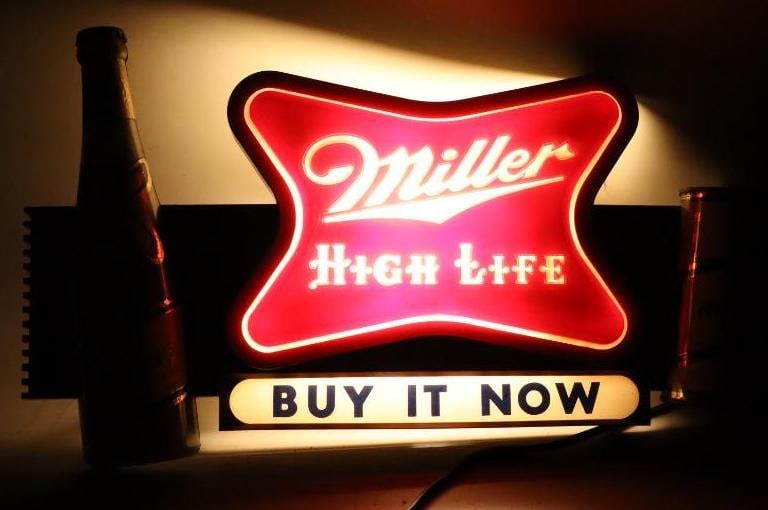 Miller High Life Buy It Now Light Up Advertising Sign: 17.5x8x2.5 Lights Up
