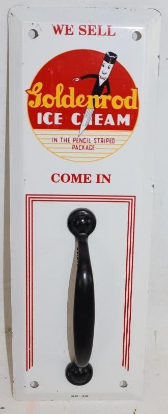 We Sell Goldenrod Ice Cream Come In Metal Advertising Door Push: is marked "GR-36" 3.5" x 10"
