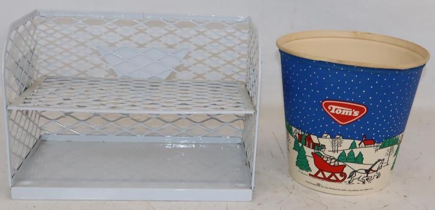 Group of 2 Tom's Candy Cane Bucket, and Tom's Salty Snacks Metal Advertising Countertop Display (1 of 7)