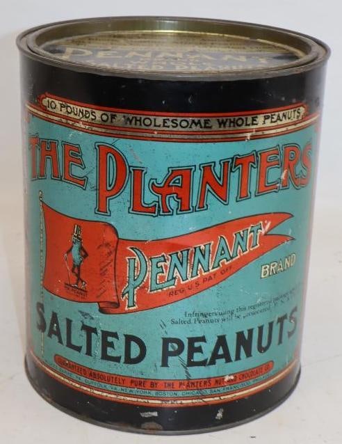 Planters Pennant Whole Salted Peanuts Advertising 10lb Tin (1 of 4)