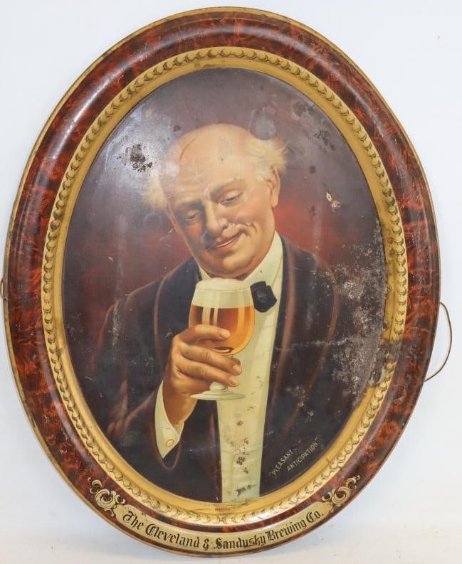 1910'S The Cleveland And Sandusky Brewing Company Tin Litho Advertising Oval Picture Sign (1 of 3)