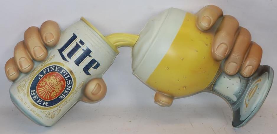 Miller Light Beer3 Dimensional Plastic Beer And Chalice Advertising Sign: 27x24x4.5