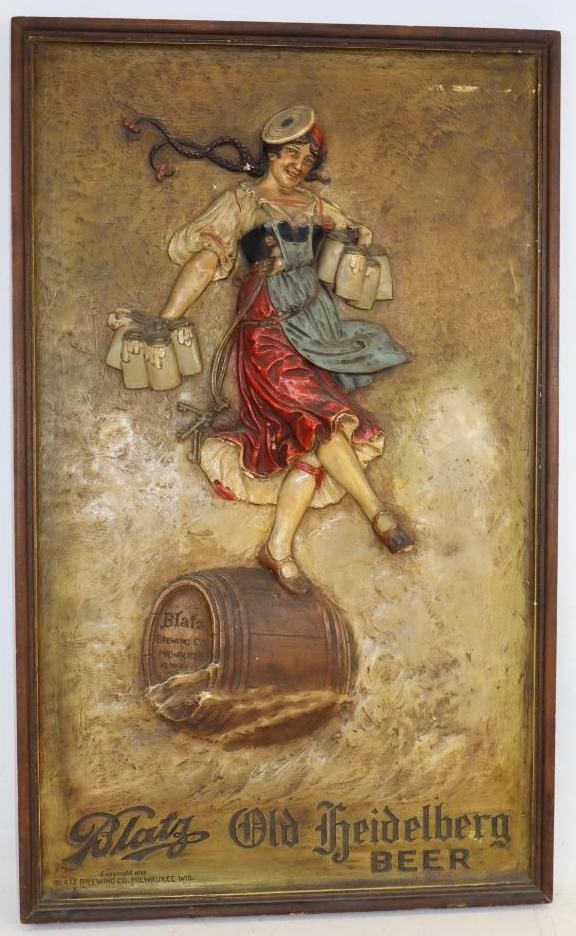 Blatz Old Heidelberg Beer 3 Dimensional Plaster Beer Maid Advertising Sign (1 of 5)