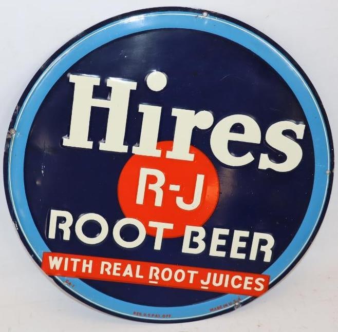 Hire's R-J Root Beer with Real Root Juices Embossed Metal Advertising Sign: is marked "GA-1 Made in USA" 12" x 12"