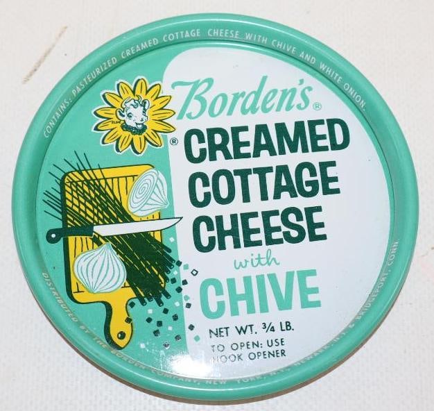 Borden's Creamed Cottage Cheese with Chive Metal Advertising Lid: 4" x 4"