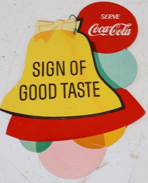 1957 Serve Coca-Cola Sign of Good Taste Cardboard Fan Pull Bottle Topper (1 of 2)